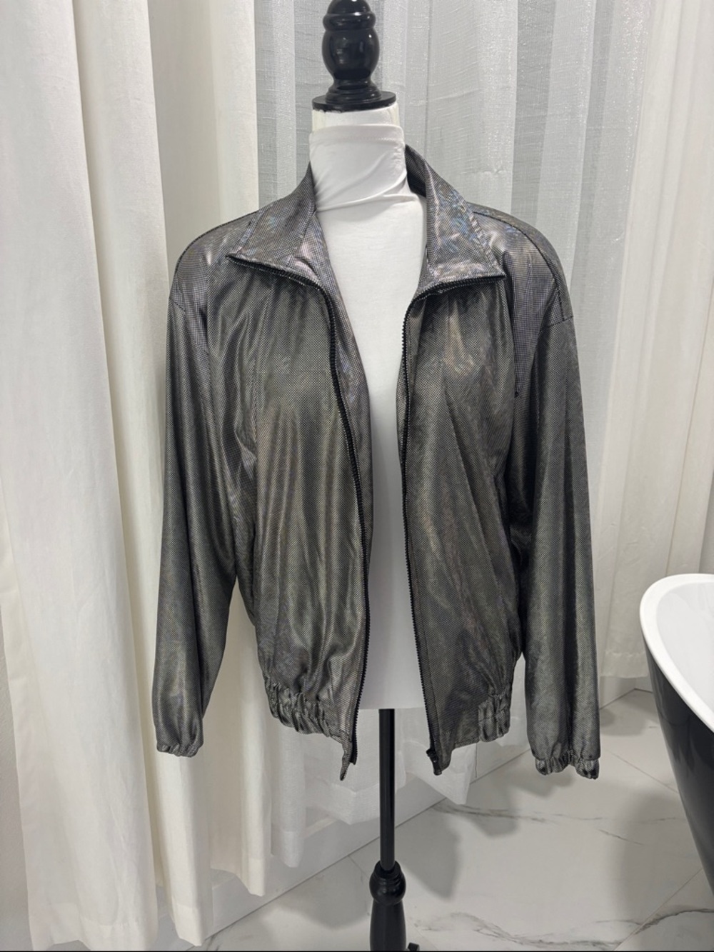 Vintage Metallic Gray Bomber Jacket